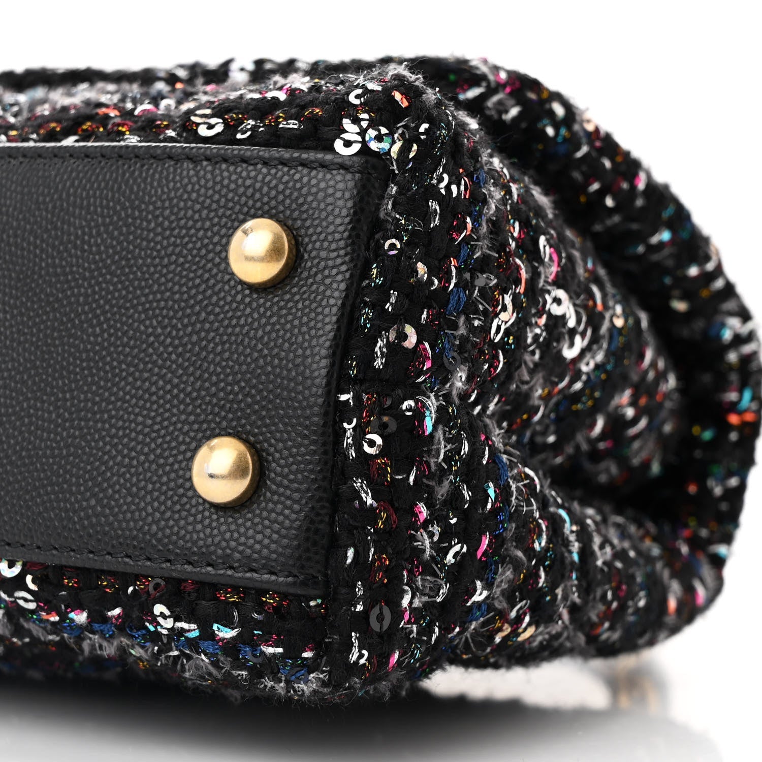 Tweed Sequin Mini Coco Handle Flap Black