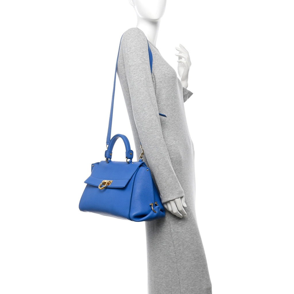 Grained Calfskin Medium Sofia Satchel Blue