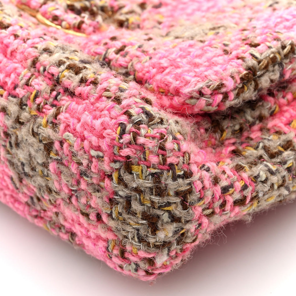 Wool Tweed Quilted Small Elegant Chain Flap Pink Brown