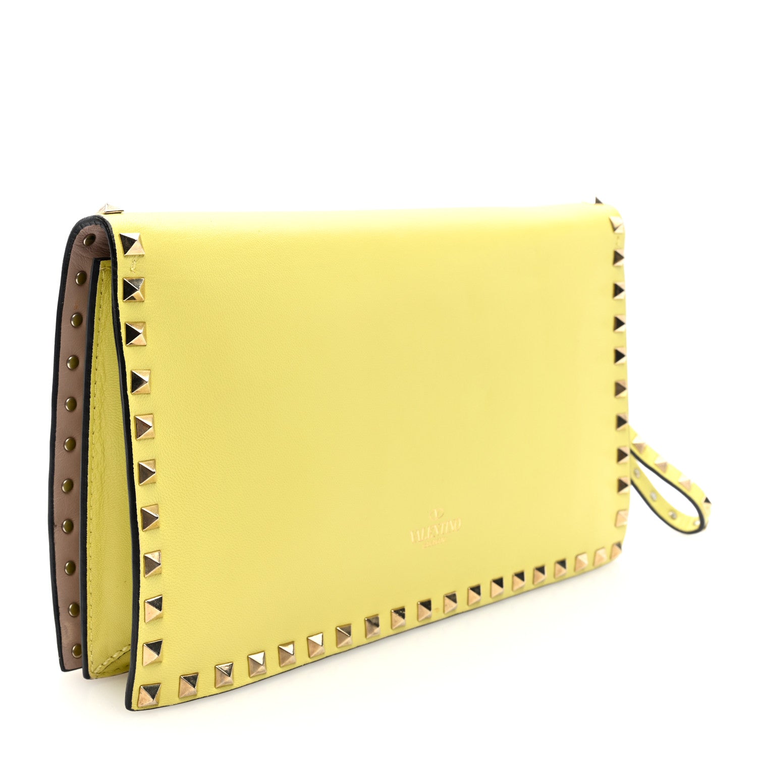 Nappa Rockstud Wristlet Clutch Naples Yellow