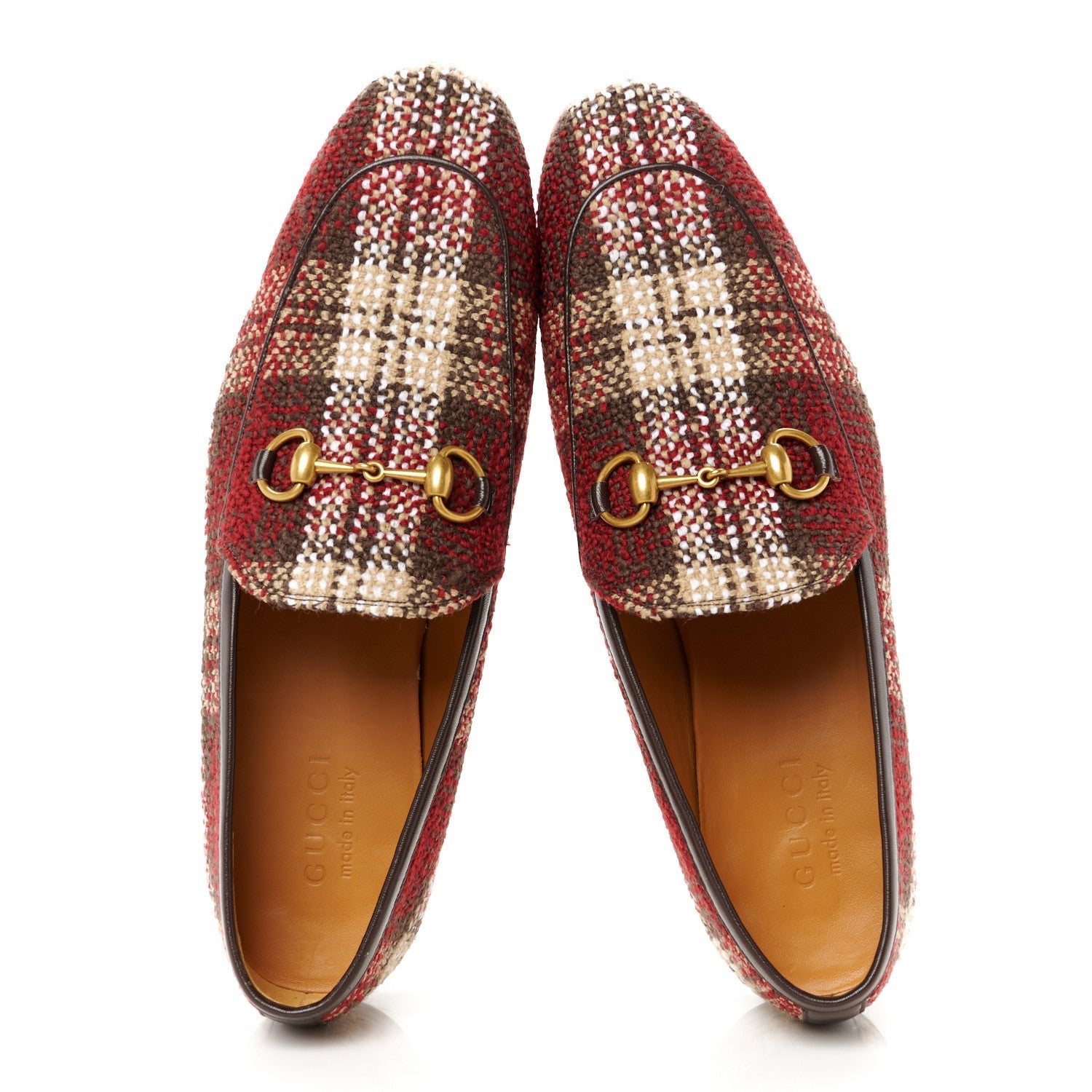 Vintage Tweed Check Horsebit Mens Jordaan Loafers 9 Red Beige White