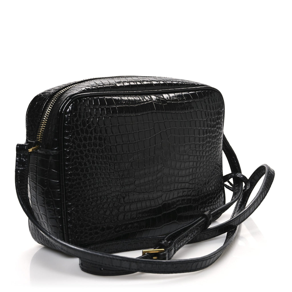 Patent Calfskin Crocodile Embossed Monogram Lou Camera Bag Black
