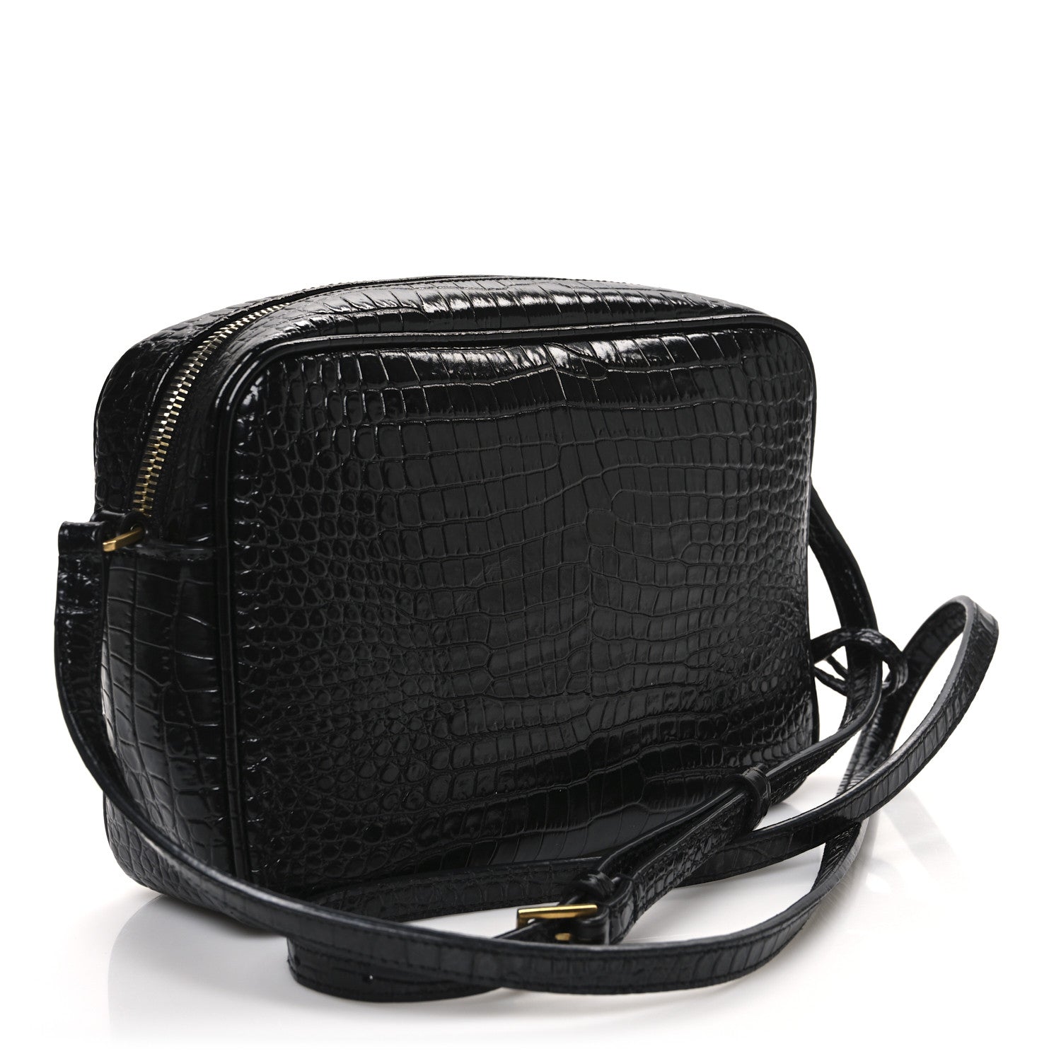 Patent Calfskin Crocodile Embossed Monogram Lou Camera Bag Black