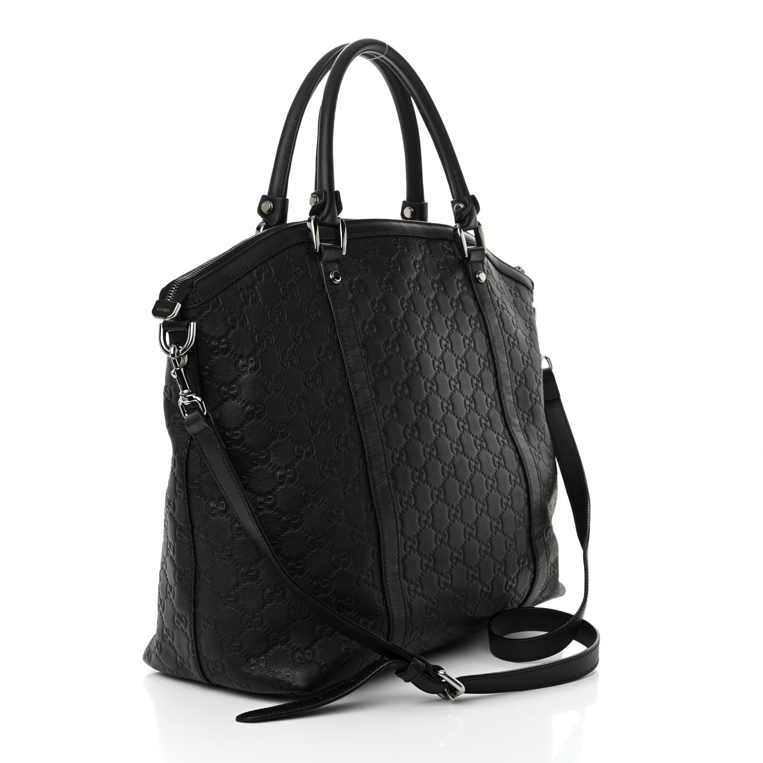 Guccissima Large GG Charm Convertible Dome Satchel Black