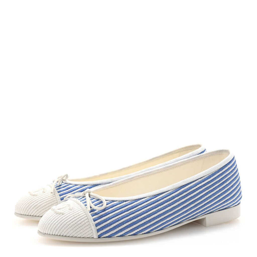 Fabric Grosgrain Cap Toe CC Flats 35 White Blue