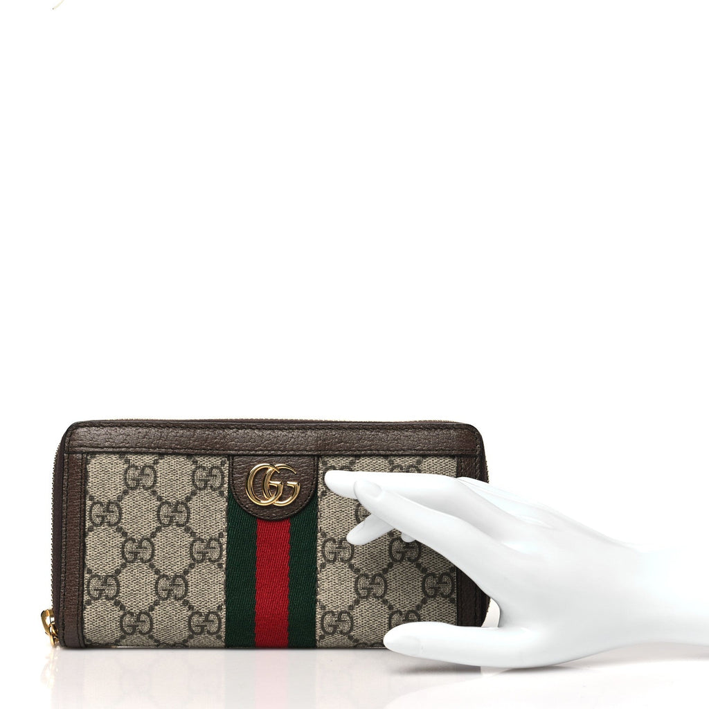 GG Supreme Monogram Web Ophidia Zip Around Wallet Brown