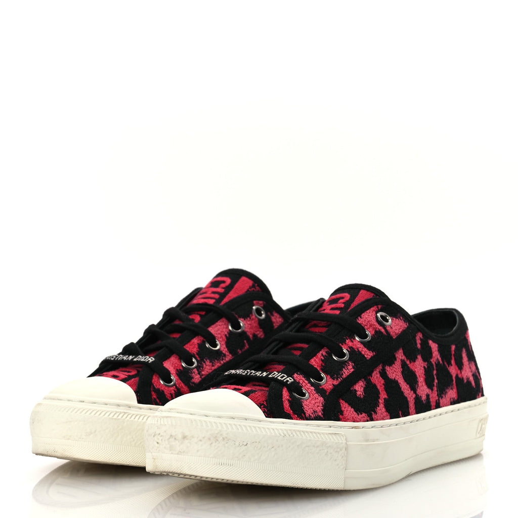 Canvas Leopard Embroidered Womens Walk N Dior Low Top Sneakers 37.5 Framboise