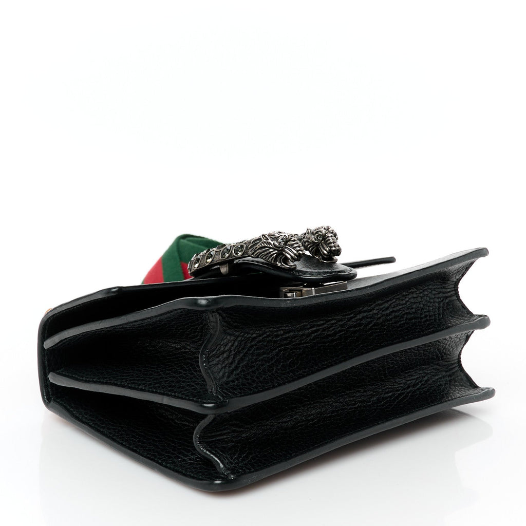 Dollar Calfskin Crystal Web Mini Dionysus Bamboo Top Handle Bag Black Black Diamond