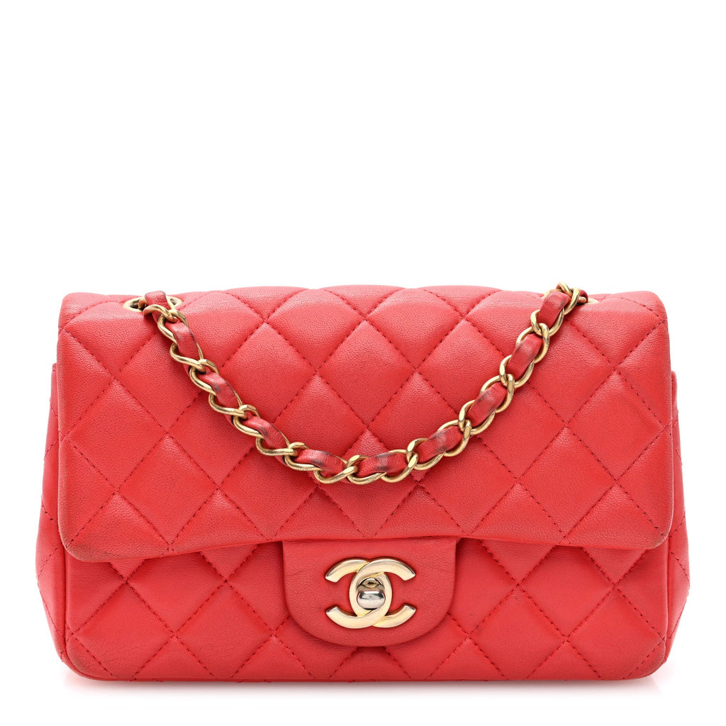 Lambskin Quilted Mini Rectangular Flap Red