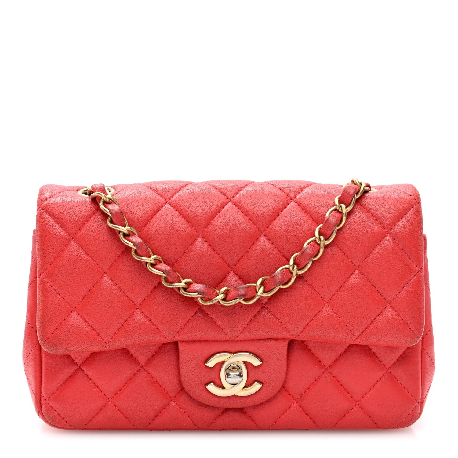 Lambskin Quilted Mini Rectangular Flap Red