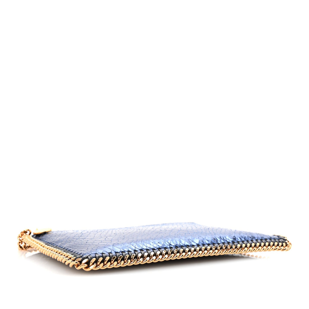 Metallic Faux Snakeskin Falabella Clutch Blue