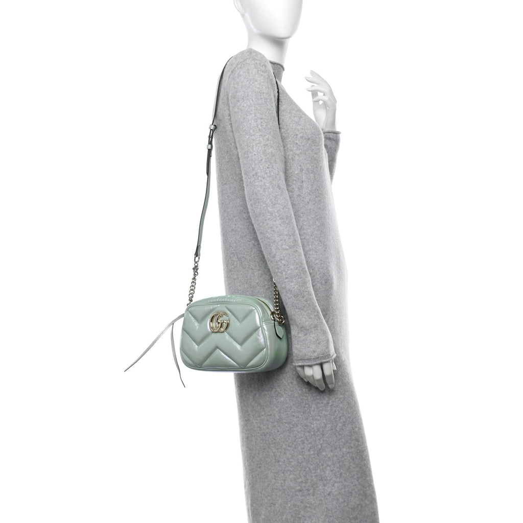 Iridescent Nappa Chevron Matelasse Small GG Marmont Chain Shoulder Bag Iridescent Salvy Green