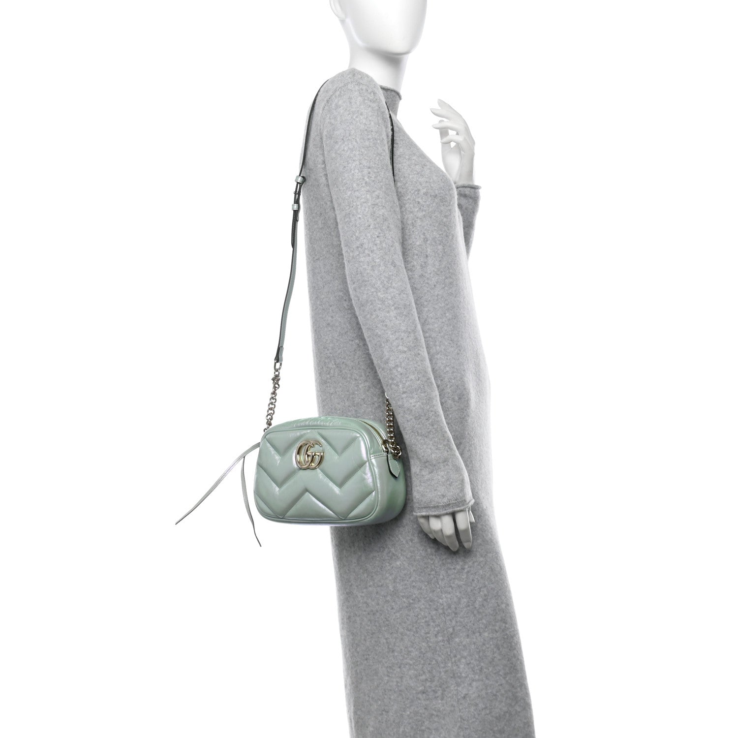 Iridescent Nappa Chevron Matelasse Small GG Marmont Chain Shoulder Bag Iridescent Salvy Green
