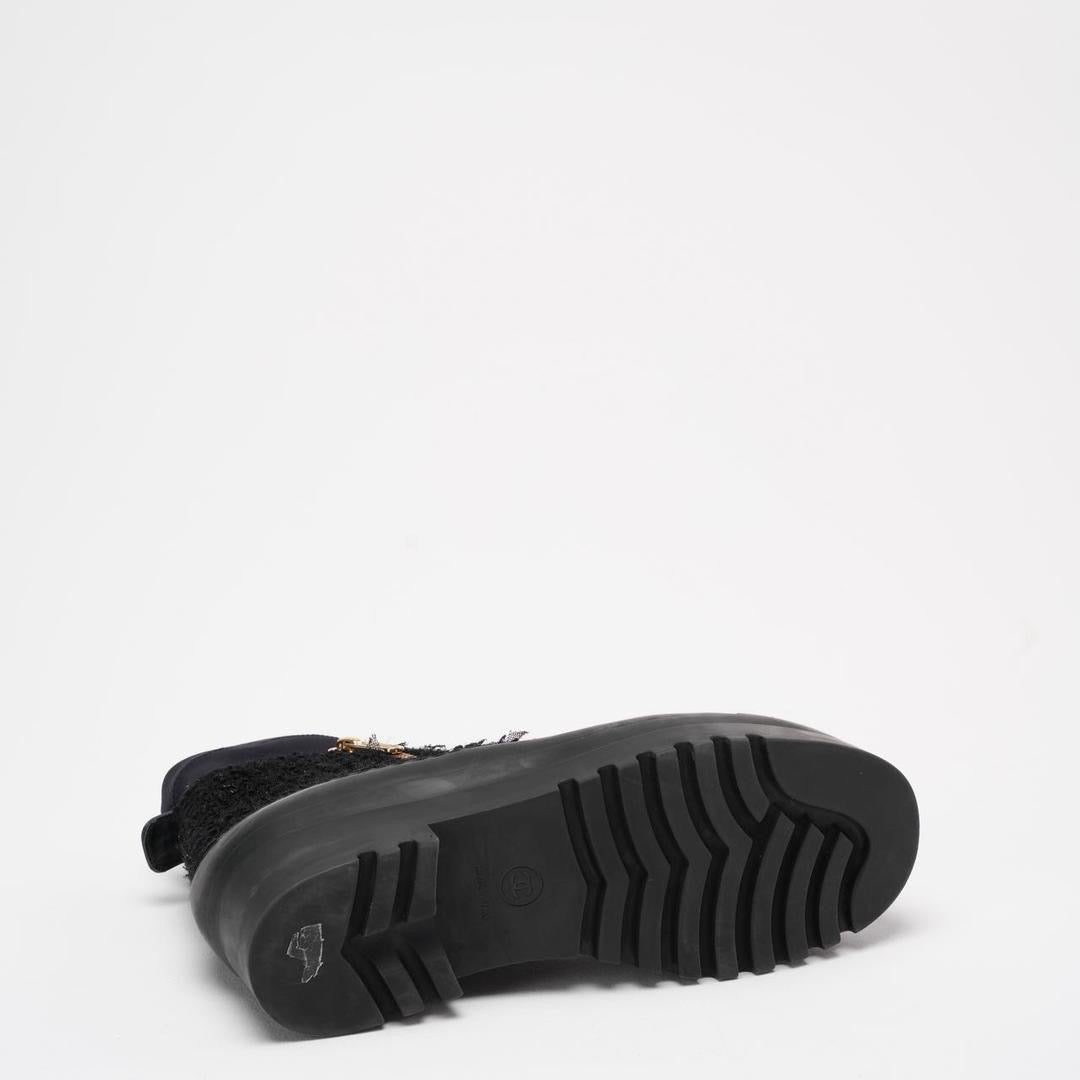 Chanel Black Tweed Rubber CC Short Boots Size 40