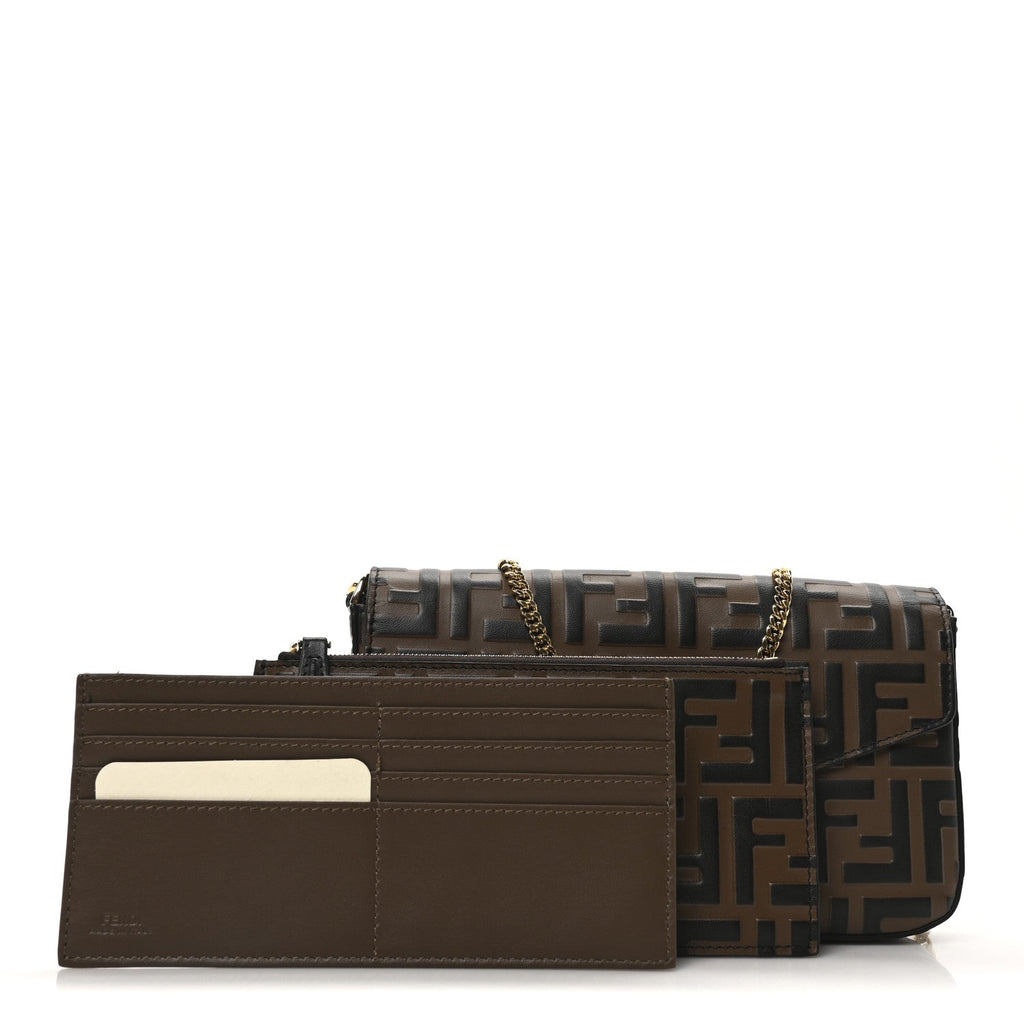 Vitello Soft F is Fendi Bi-Color FF 1974 Embossed Envelope Wallet On Chain with Pouches Maya Black