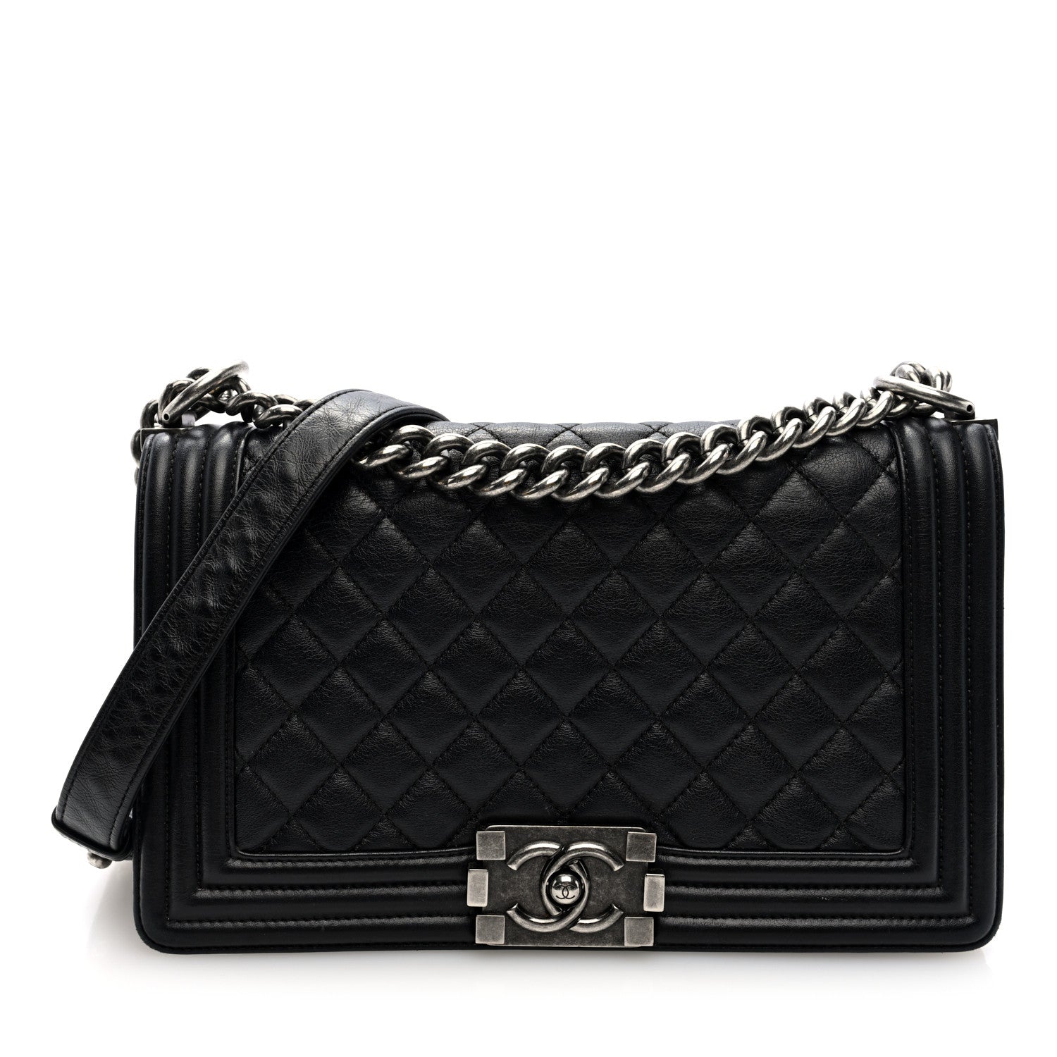 Calfskin Quilted Medium Boy Flap Black