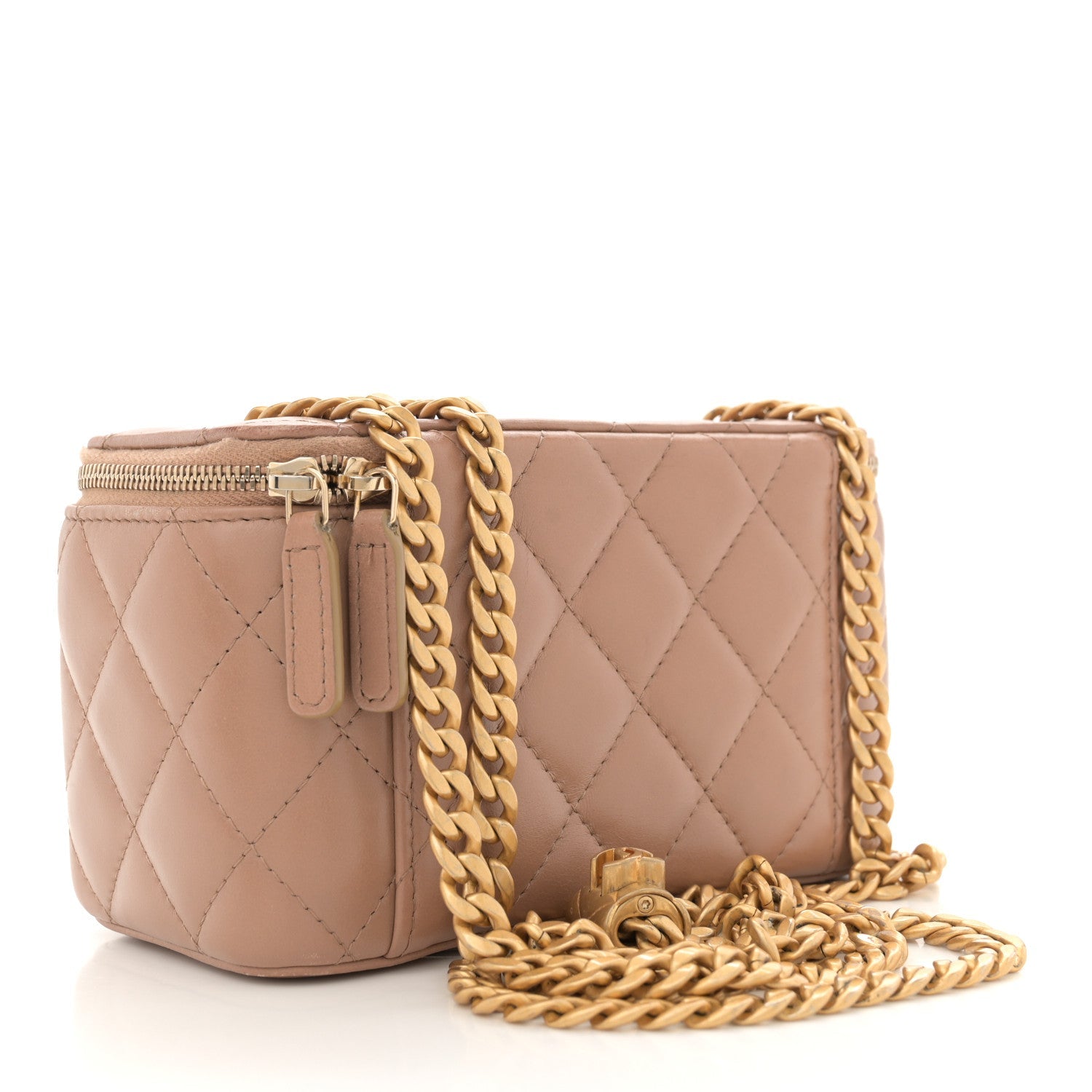 Lambskin Quilted Small Pillow Crush Vanity Case With Chain Beige