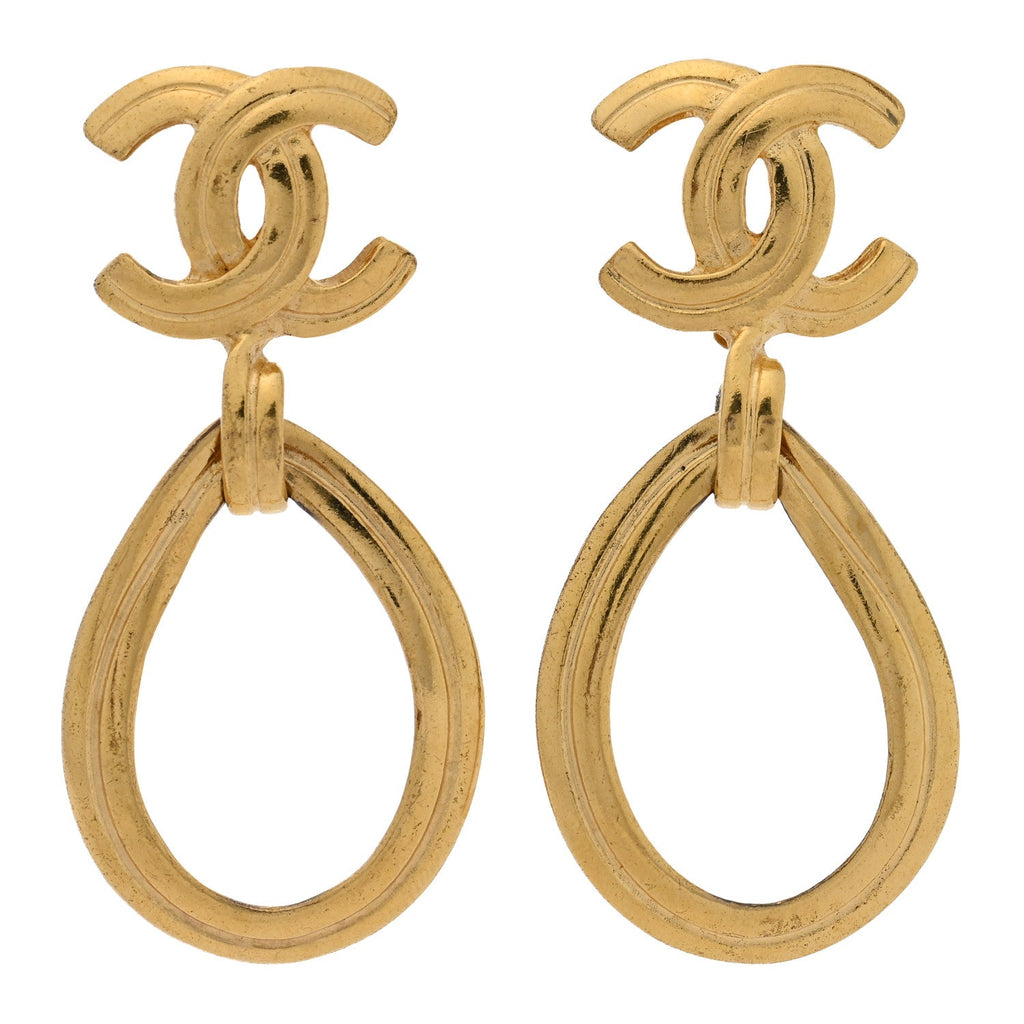 CC Drop Clip On Earrings Gold