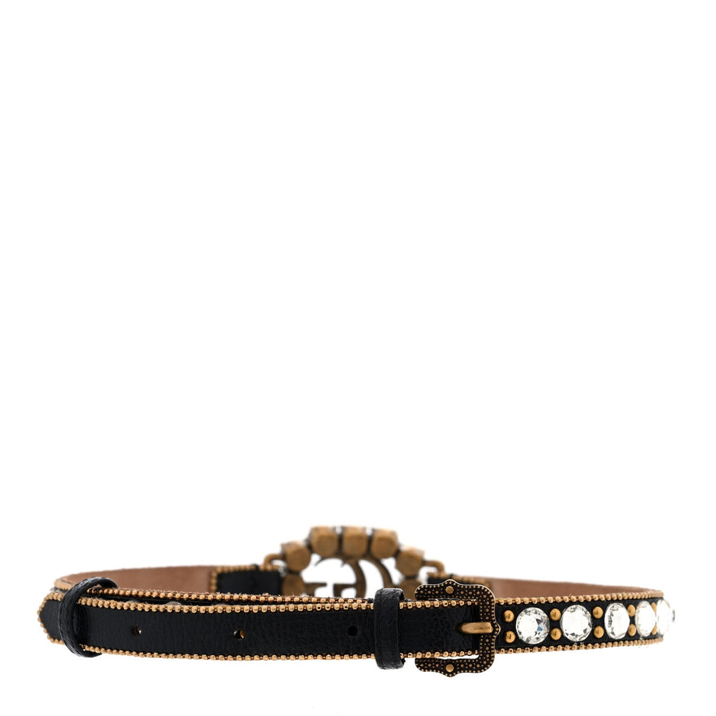 Calfskin Crystal Embellished Double G Choker Necklace Black