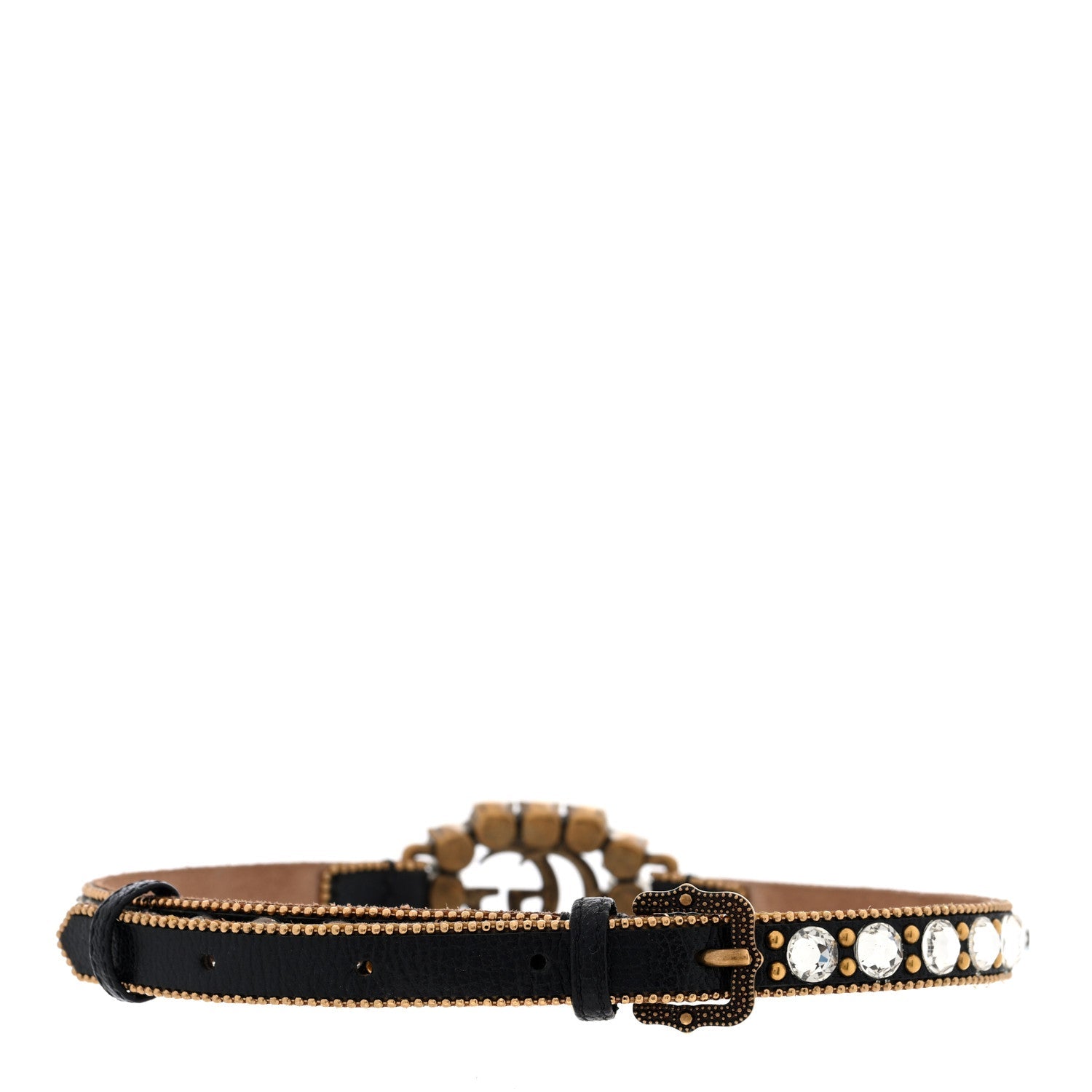 Calfskin Crystal Embellished Double G Choker Necklace Black