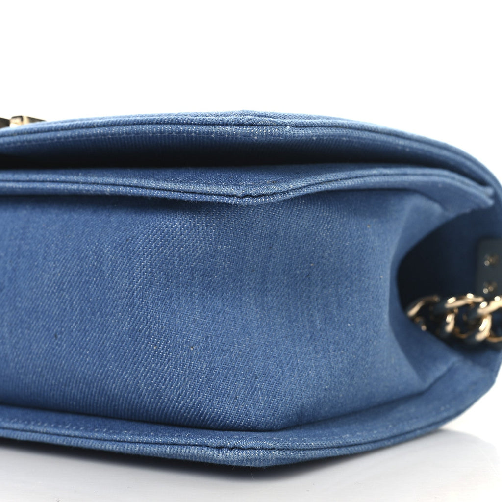 Denim Pleated Medium Boy Flap Light Blue