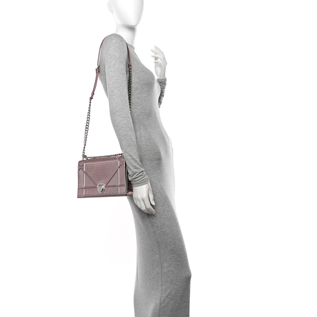 Metallic Patent Micro-Cannage Medium Diorama Flap Bag Pink