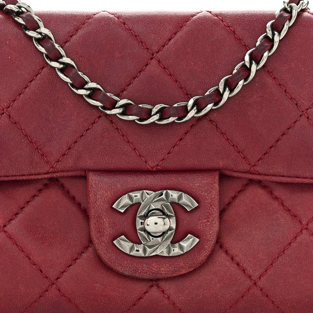 Lambskin Quilted Mini Mineral Nights Flap Crossbody Bag Dark Red