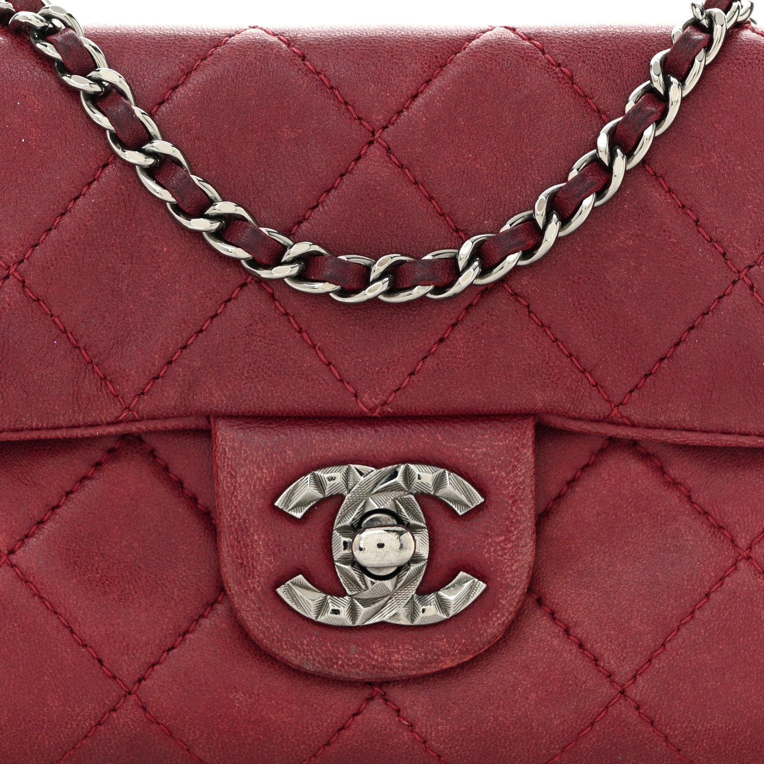 Lambskin Quilted Mini Mineral Nights Flap Crossbody Bag Dark Red