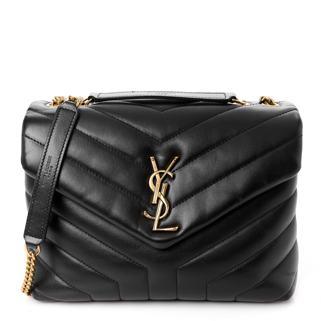 Calfskin Y Quilted Monogram Small Loulou Chain Satchel Black