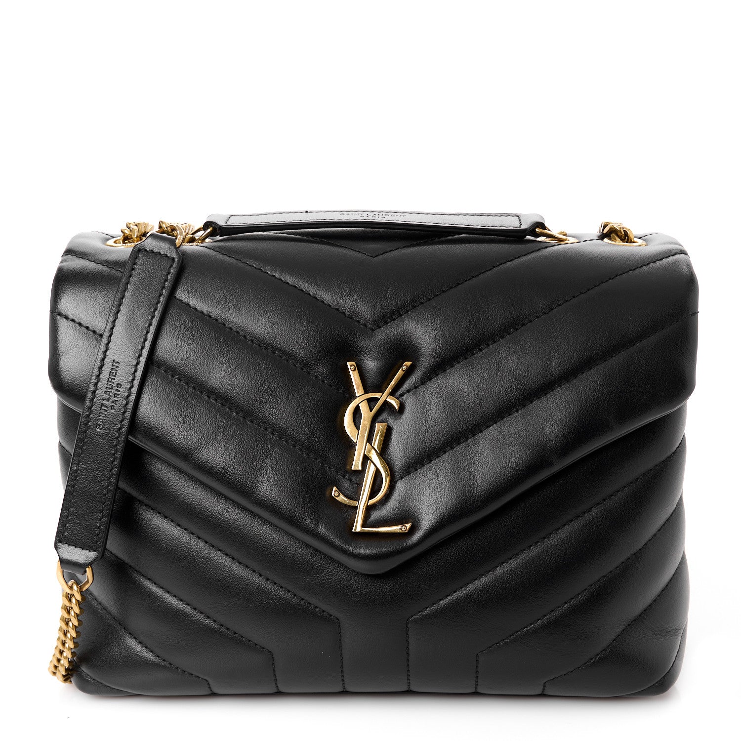 Calfskin Y Quilted Monogram Small Loulou Chain Satchel Black