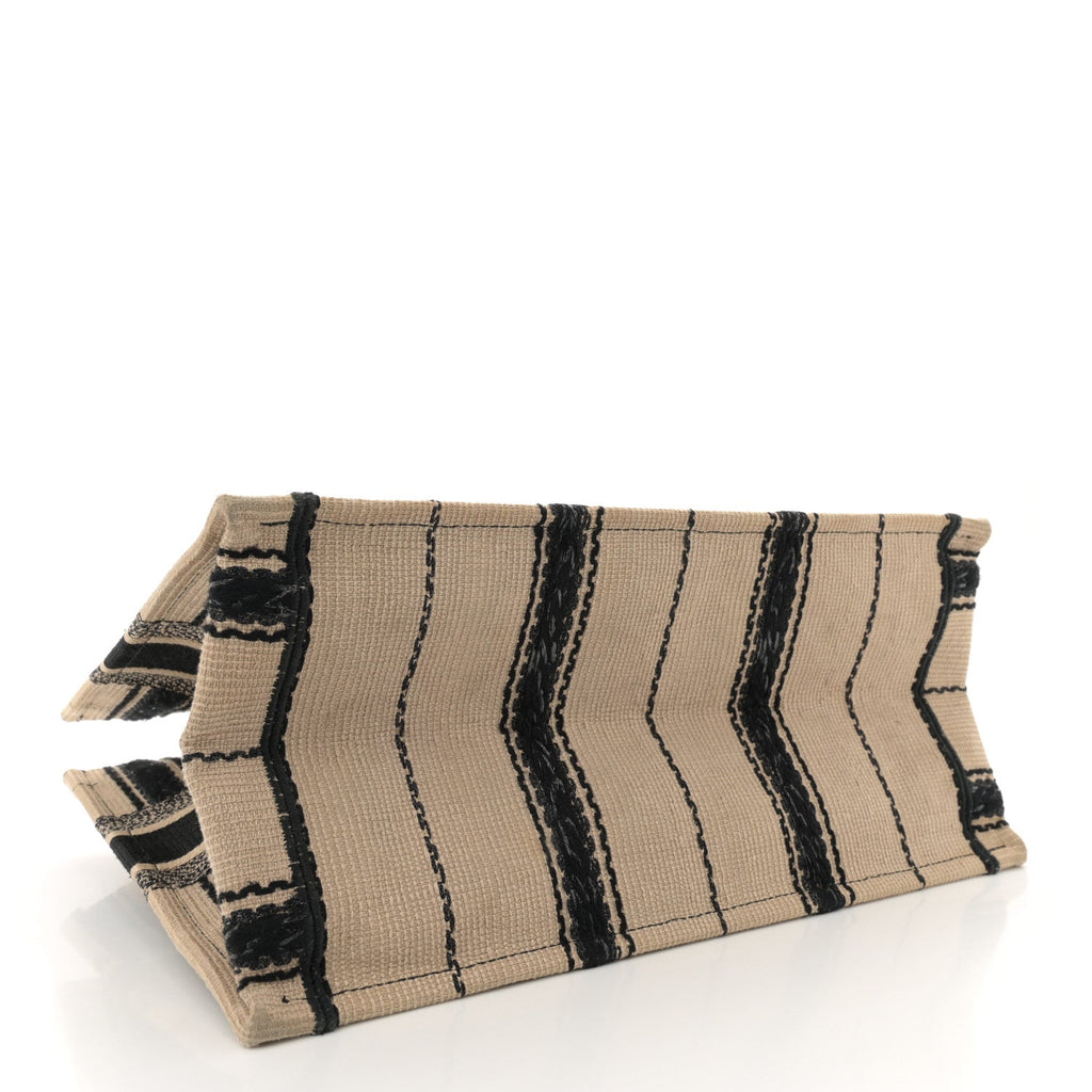 Canvas Embroidered Medium Bayadere Book Tote Black Beige