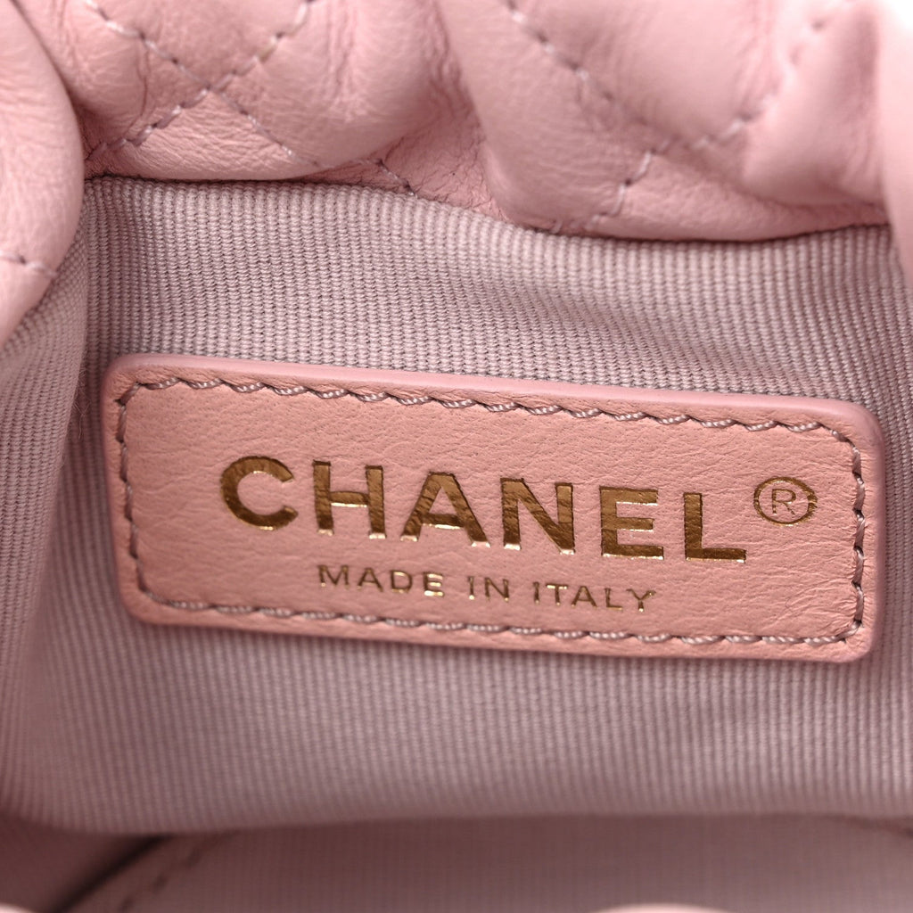 Calfskin Quilted Pearl Mini About Pearls Drawstring Bucket Light Pink