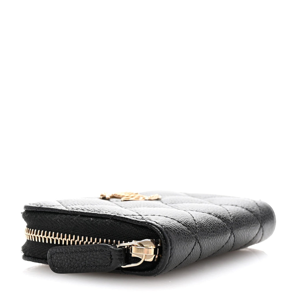 Caviar Quilted Multi Chain CC Zip Coin Purse Black
