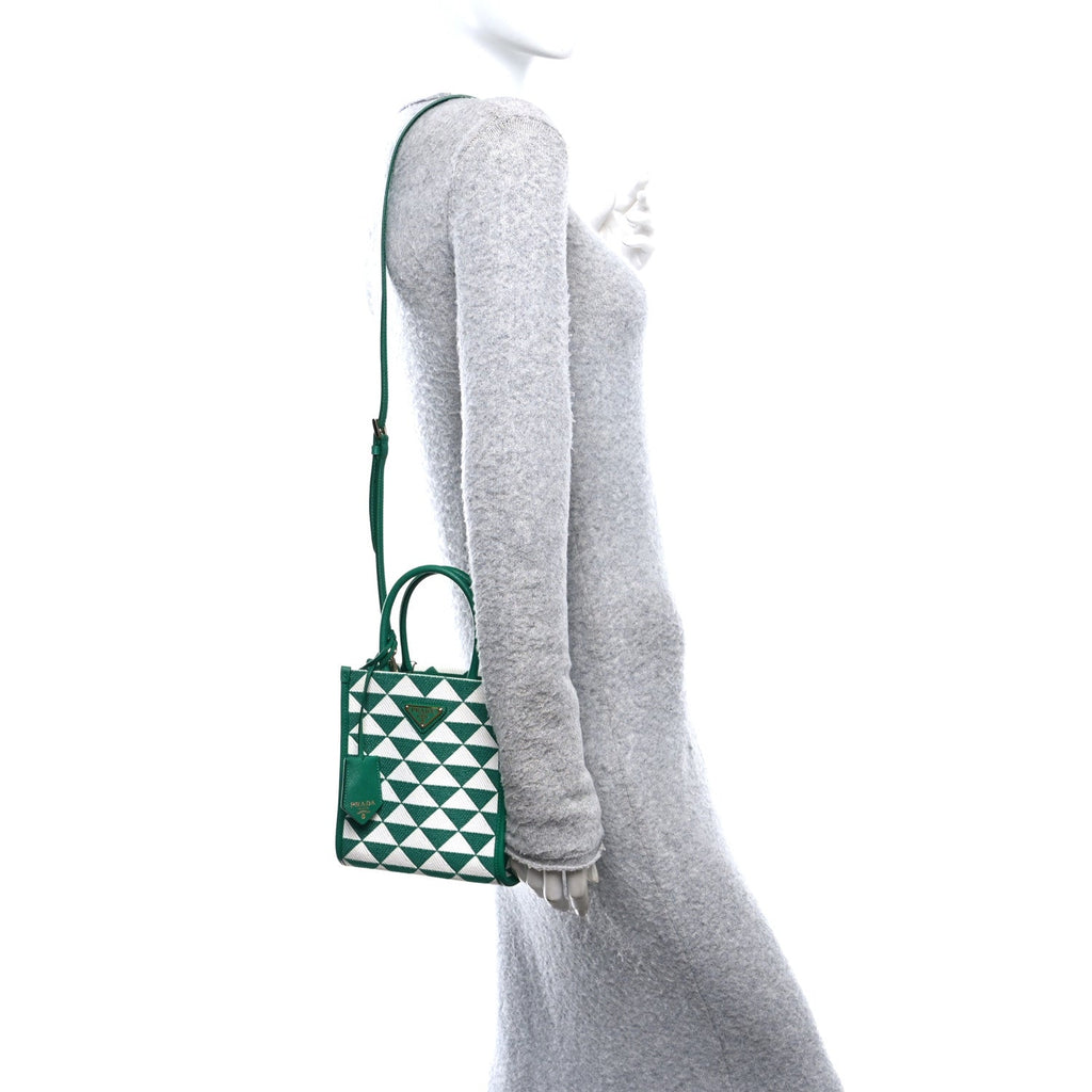 Jacquard Saffiano Triangolo Symbole Embroidered Micro Tote Mango White