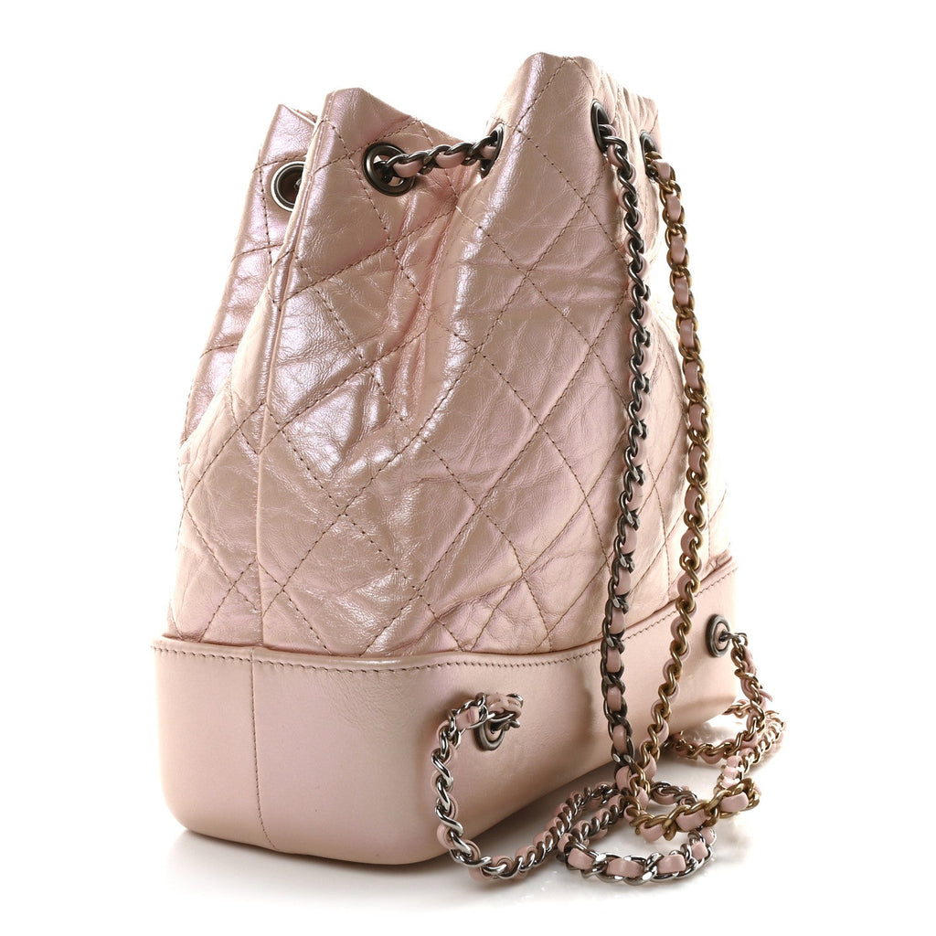 Iridescent Aged Calfskin Quilted Small Gabrielle Backpack Pink