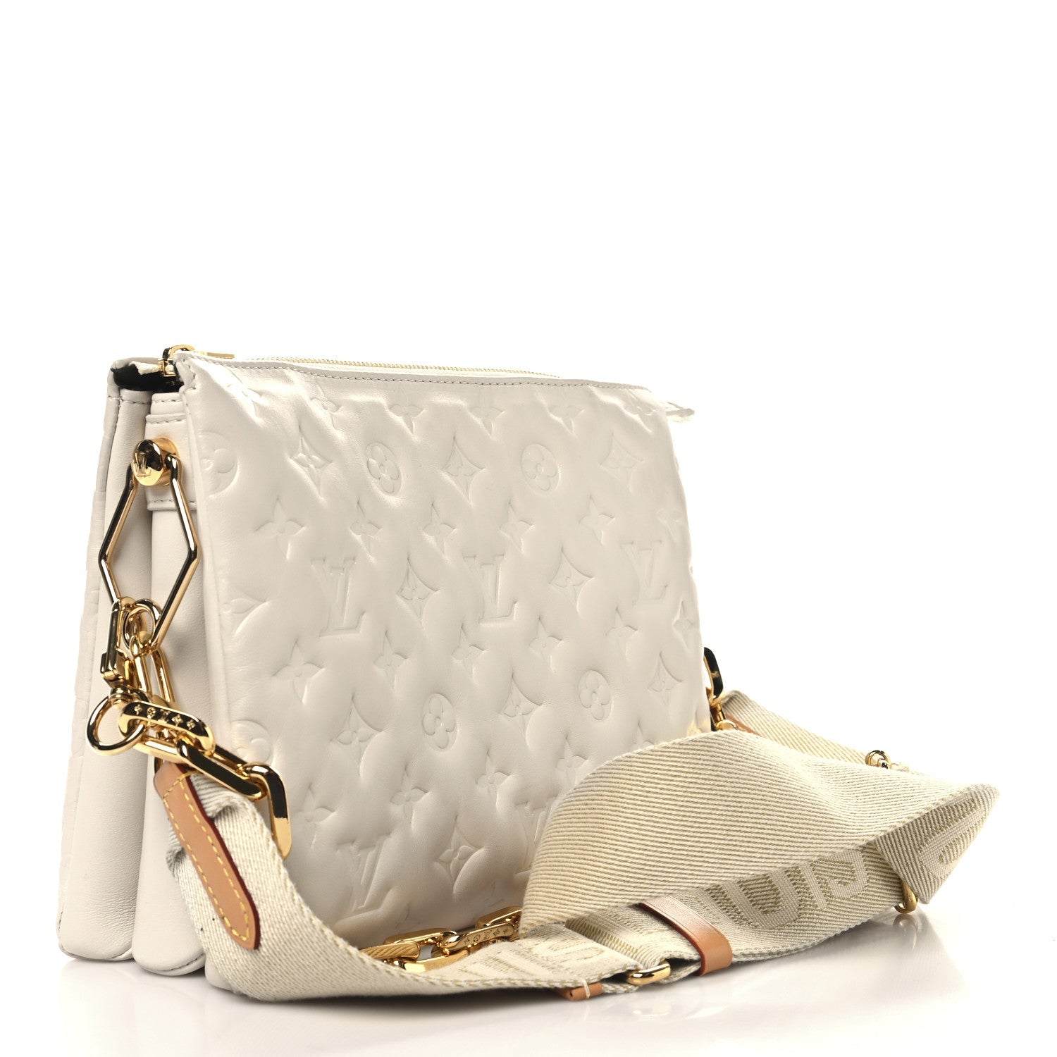Lambskin Embossed Monogram Coussin PM Beige Cream