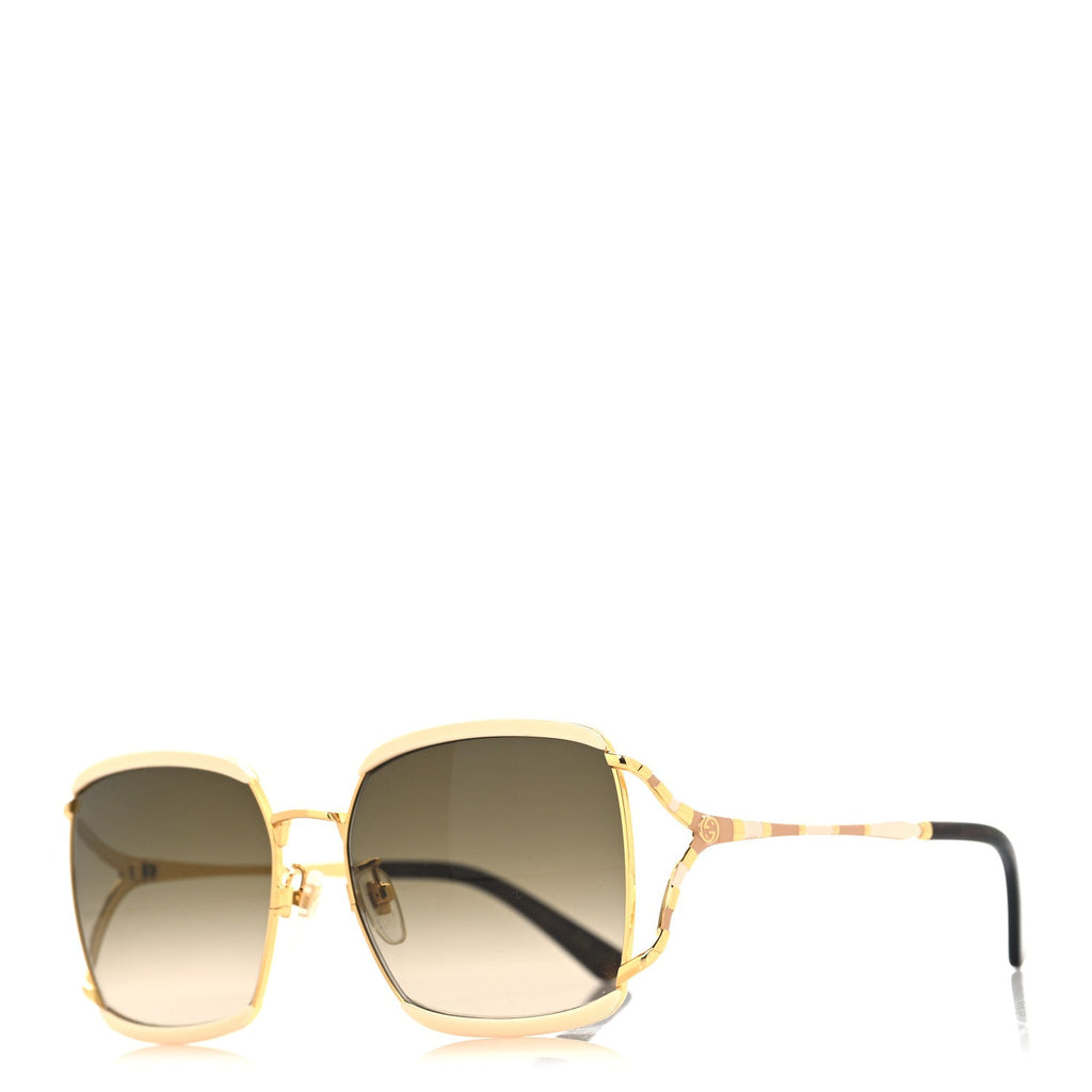 Metal Square Frame GG0593SK Sunglasses Ivory Gold Brown