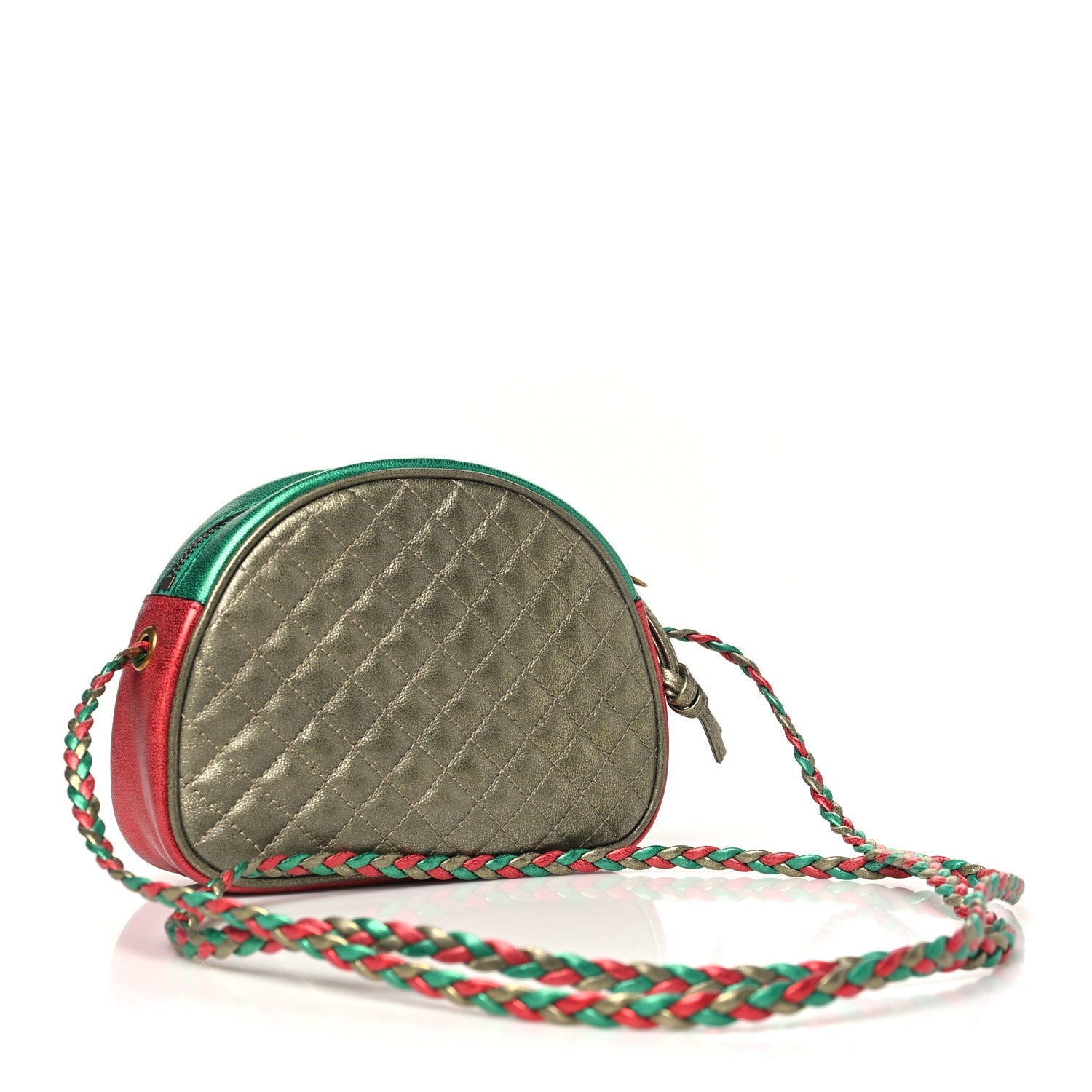 Laminated Nappa Trapuntata Mini Zumi Dome Shoulder Bag Rosso Jasmine Green Rame