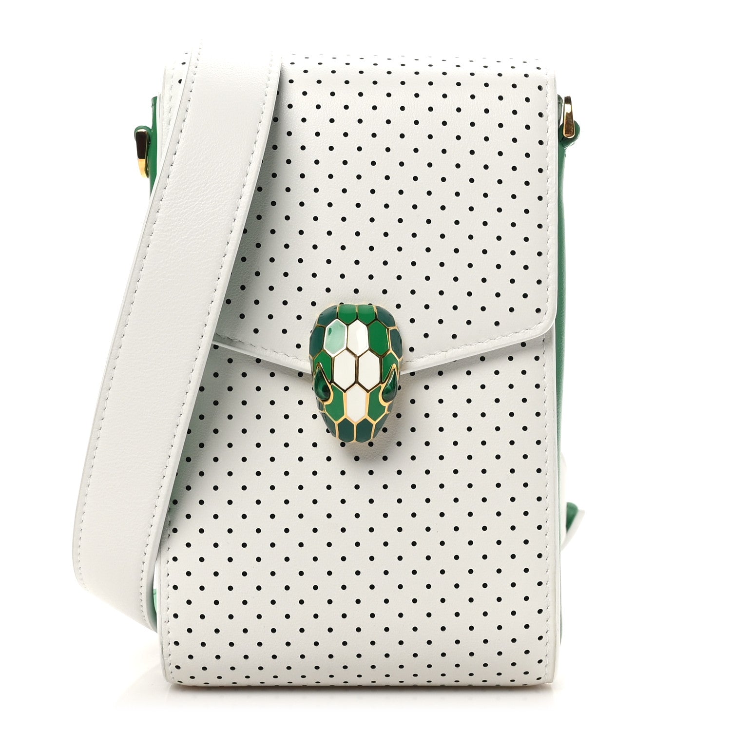 X CASABLANCA Calfskin Serpenti Forever Apres Vertical Pochette Tennis Green White