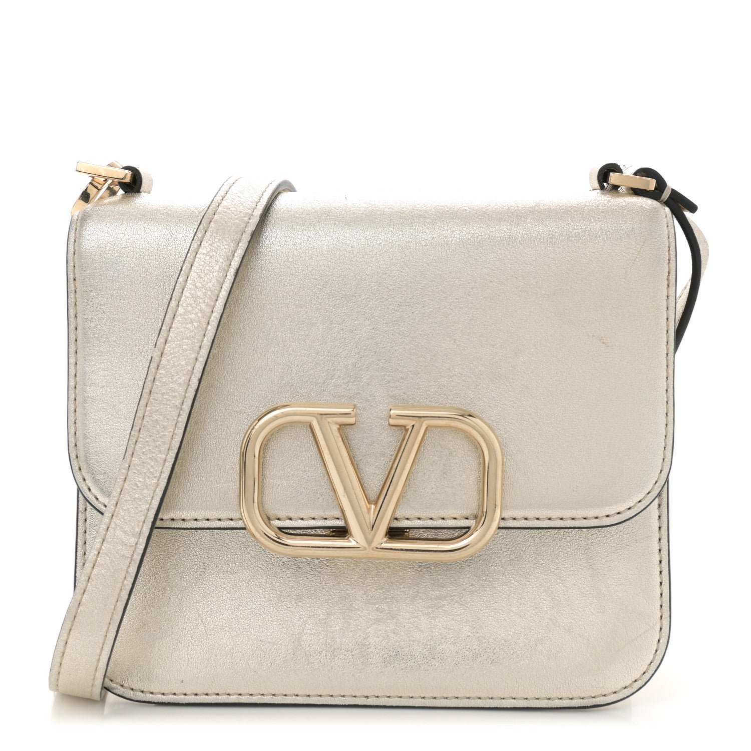 Metallic Calfskin Small VSling Shoulder Bag Gold