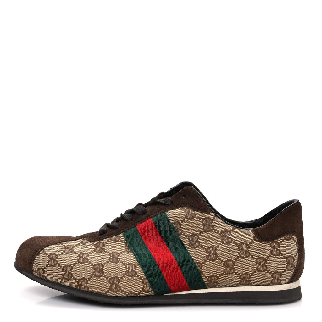GG Monogram Suede Vintage Web Mens Sneakers 10.5 Dark Chestnut