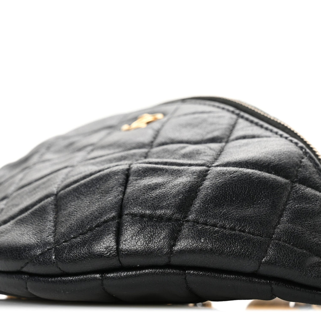 Shiny Lambskin Quilted Pearl Crush Belt Bag Black