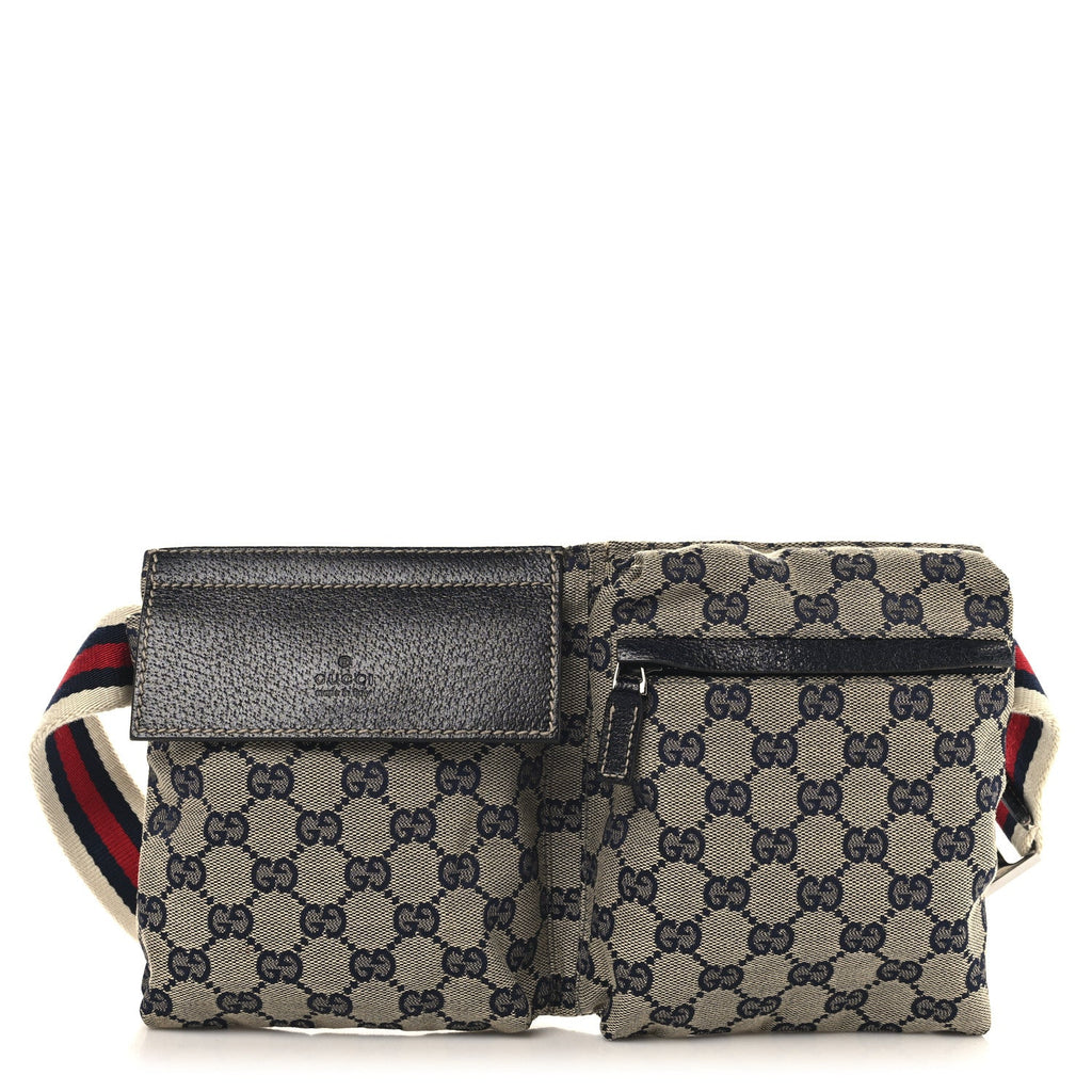 GG Monogram Web Double Pocket Belt Bag Navy