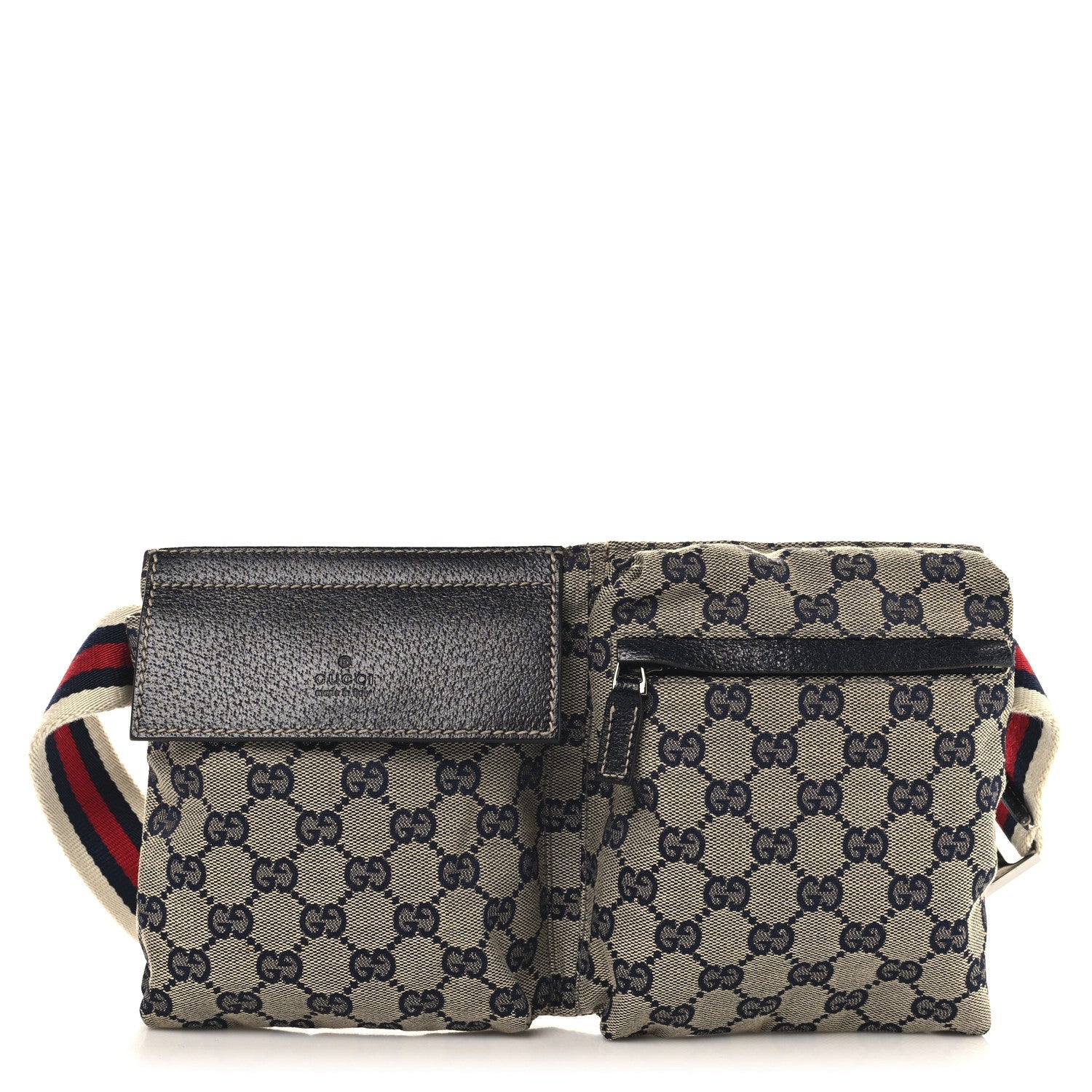 GG Monogram Web Double Pocket Belt Bag Navy