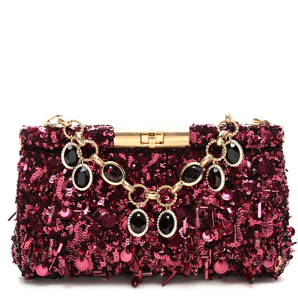 Sequin Crystal Embellished Marlene Chain Clutch Bordeaux Rosso