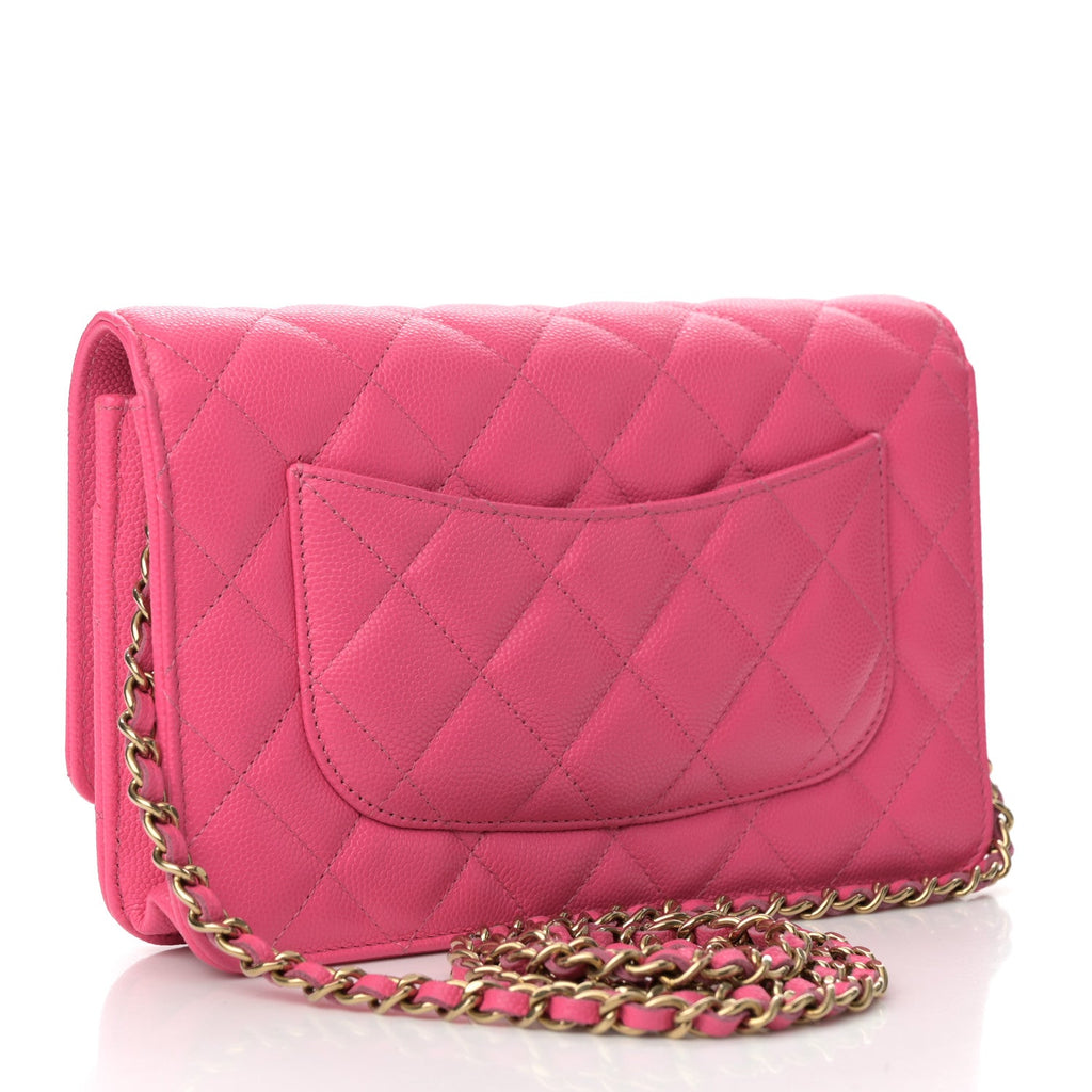 Caviar Quilted Wallet on Chain WOC Rose