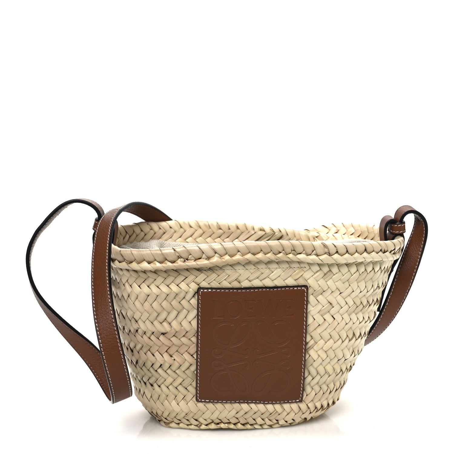 Leaf Palm Calfskin Mini Drawstring Bucket Bag Natural Tan