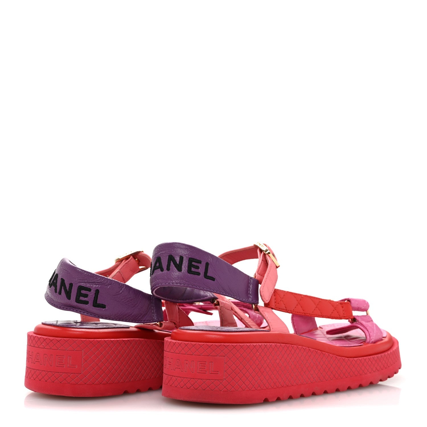 Lambskin Logo Platform Sandals 38 Red Purple Orange