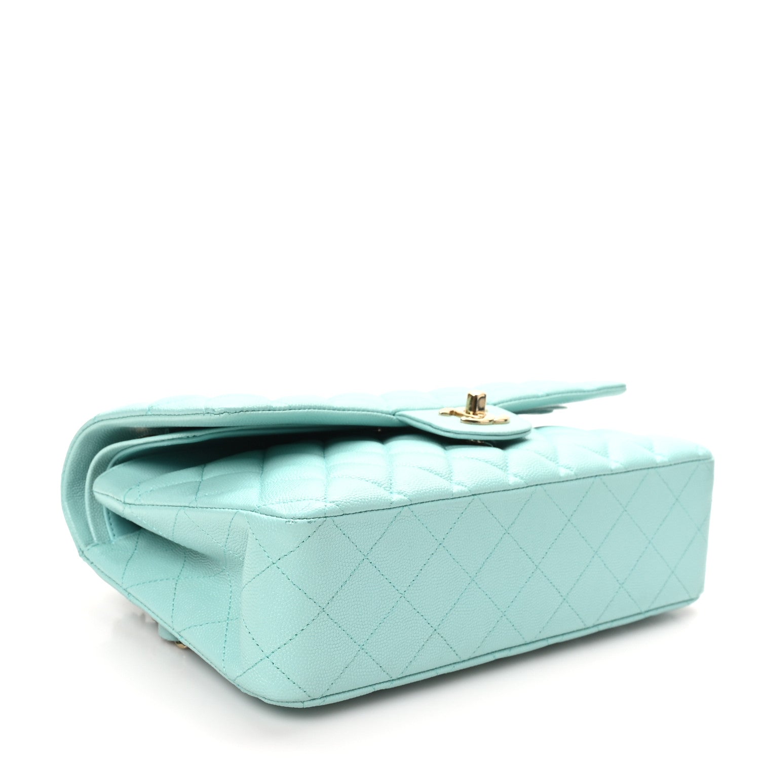 Caviar Quilted Medium Double Flap Light Blue