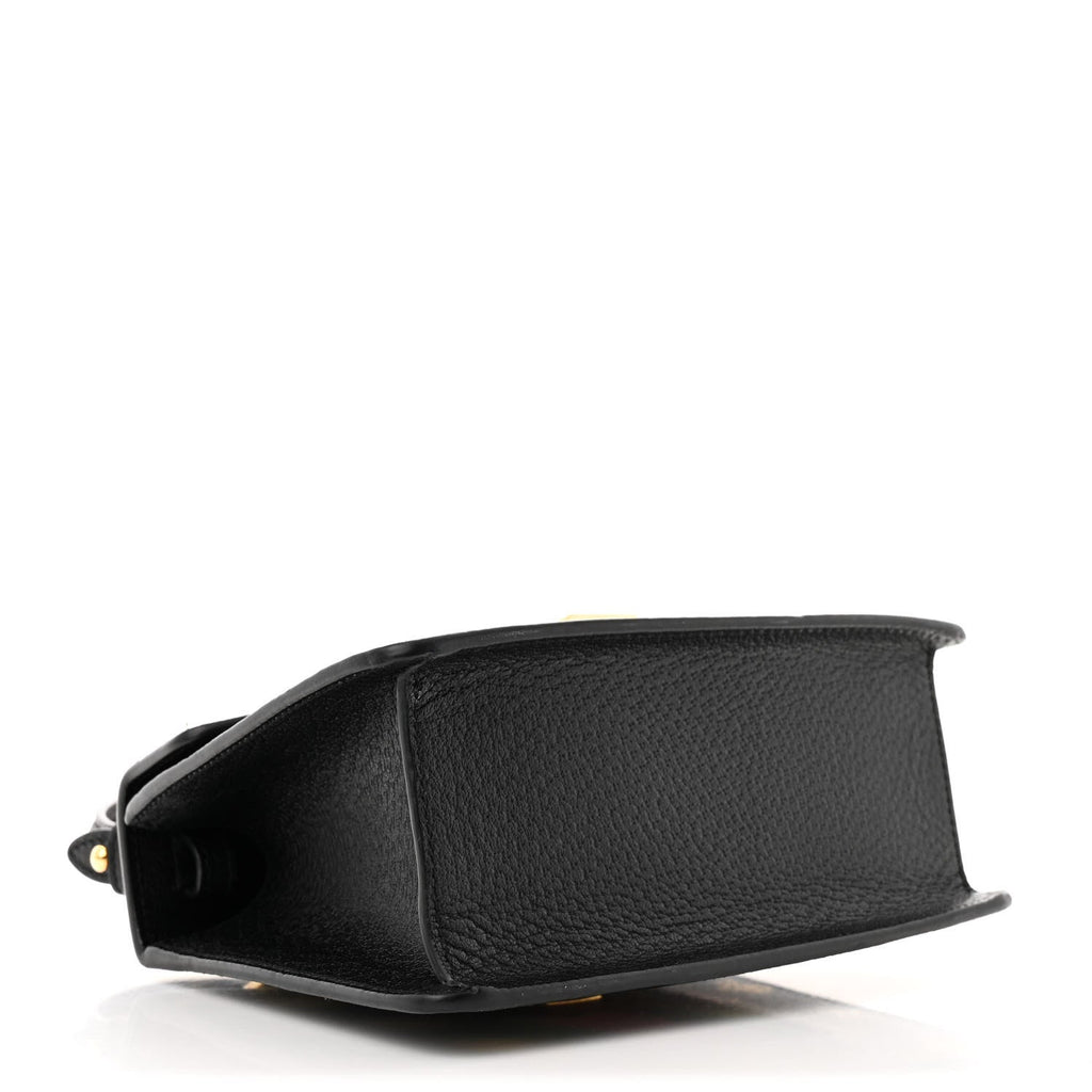 Textured Calfskin Bee Star Print Mini Sylvie Top Handle Bag Black